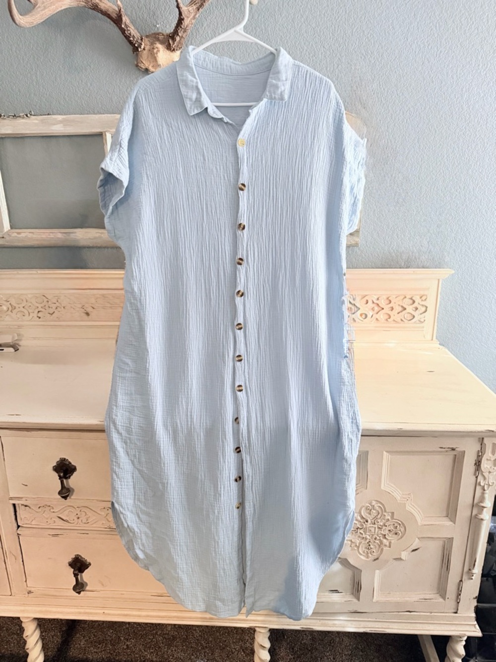 Light Blue Button-Front Swim Cover-Up Maxi - Picture 6 of 11